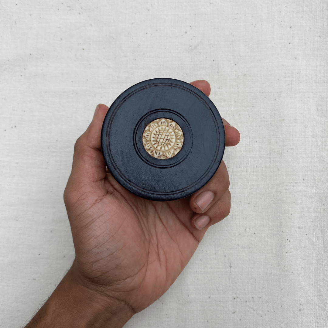 Luxurious Rose Kesar Body Butter - Hand-carved Teak Wood Container - Bone Inlay