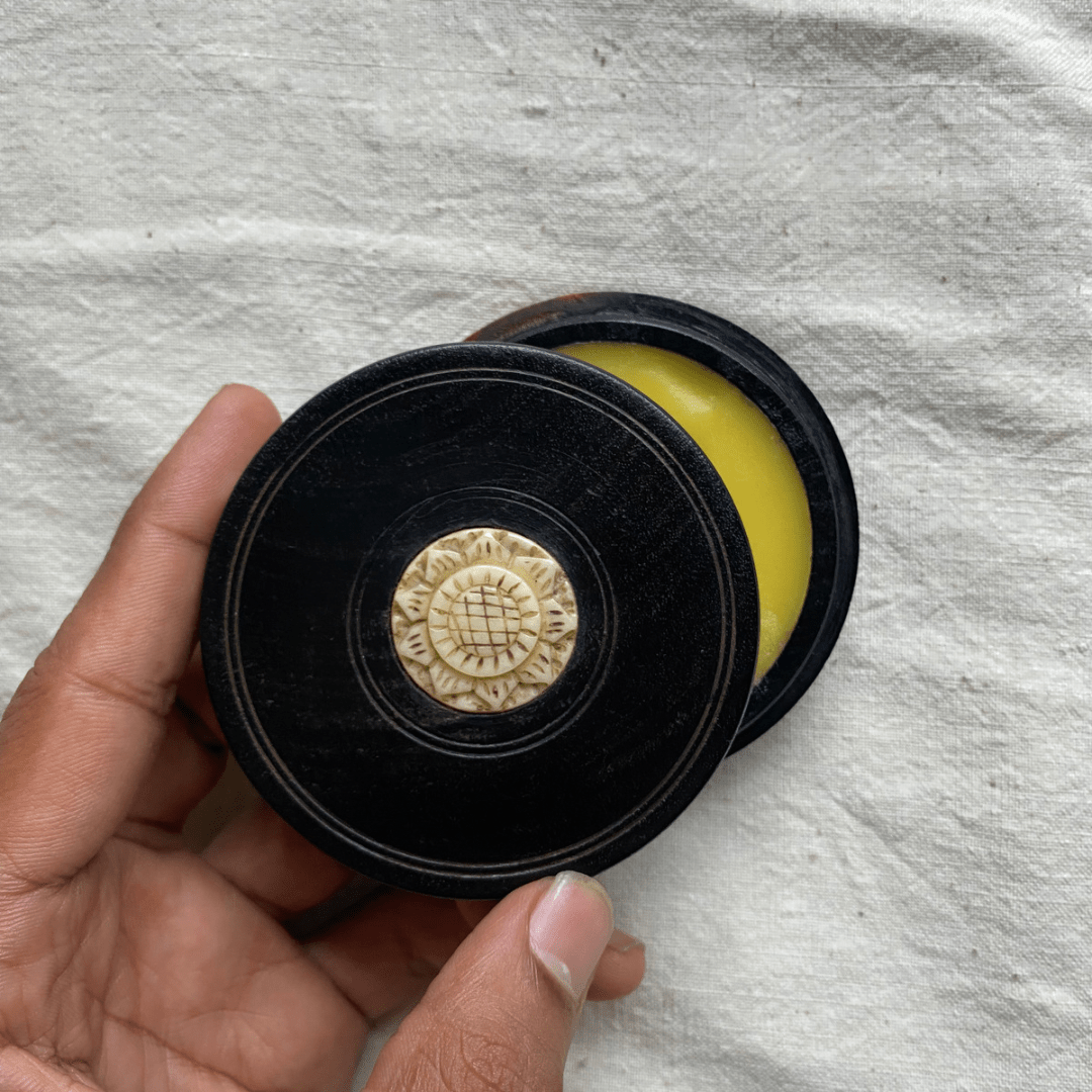 Luxurious Rose Kesar Body Butter - Hand-carved Teak Wood Container - Bone Inlay