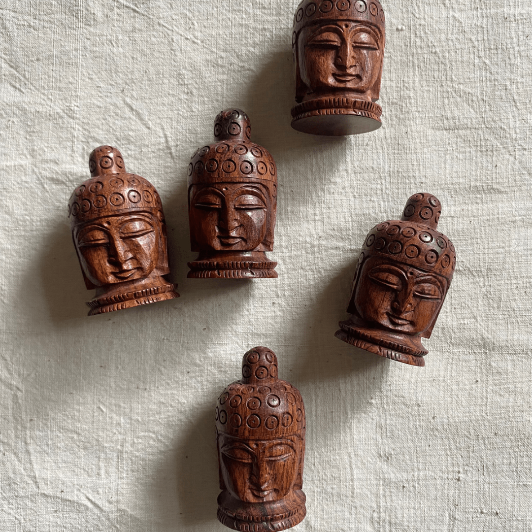 Iconic Rose Kesar Lip Balm - Hand-carved Teak Wood Buddha Container
