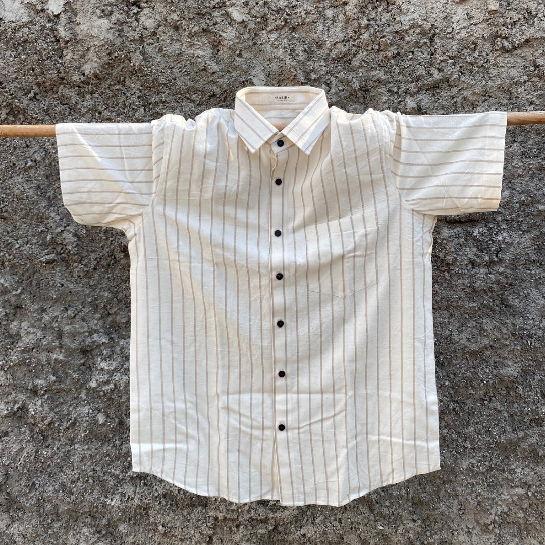 Saral 01/ Saadgi - Handloom, Natural dye, striped half sleeve shirt.