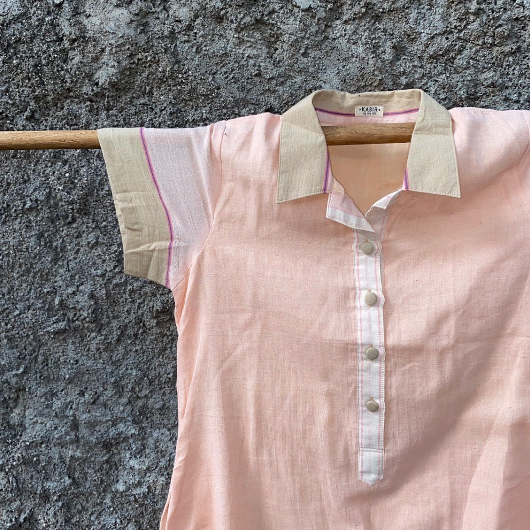 Aboli / Saadgi - Short Sleeve Frilly Salmon Pink Dress