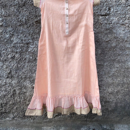 Aboli / Saadgi - Short Sleeve Frilly Salmon Pink Dress