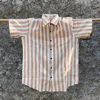 Saral 02/ Saadgi - Handloom, Natural dye, striped half sleeve shirt.