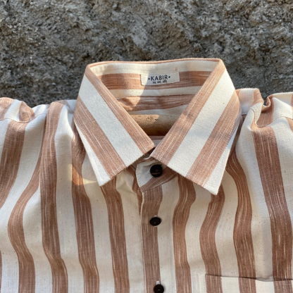 Saral 02/ Saadgi - Handloom, Natural dye, striped half sleeve shirt.